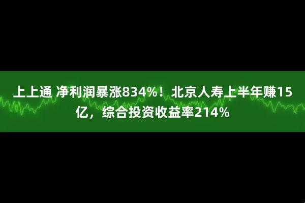 上上通 净利润暴涨834%！北京人寿上半年赚15亿，综合投资收益率214%